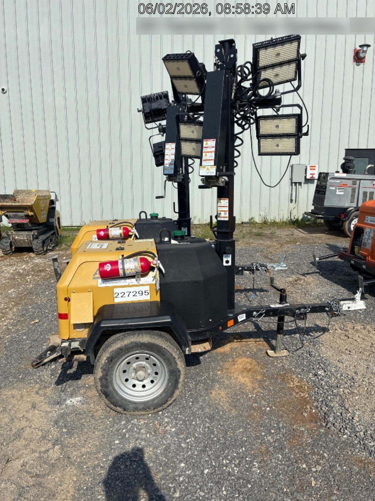 2022 Allmand NLV3GR (4) LED Light Fixture 350W, 23' Vertical Mast, 3kW Prime, Towable, Deep Sea L401, Leveling Jacks, Yanmar T4F 5.8hp