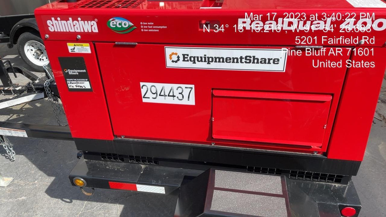 2023 Shindaiwa DGW400MDL Kubota D902 Engine, 23 HP, Dual Op Welder, Wire, Arc, Droop Stick, Tig, and CC Stick Functionality, Simulphase, 3 Phase and 1 Phase Gen Output, Single Axle NB Trlr, Slr Trckl Chrg 12V 12W, Fire Ext