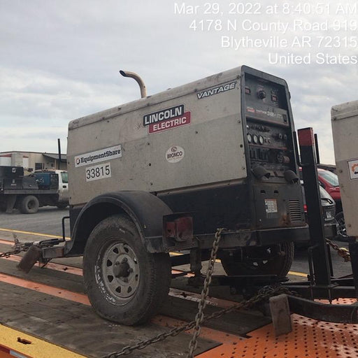 2019 Lincoln Electric Vantage 322 Welder Ready-Pak 3, Two wheel trailer, Fender and Light kit, Cable Rack