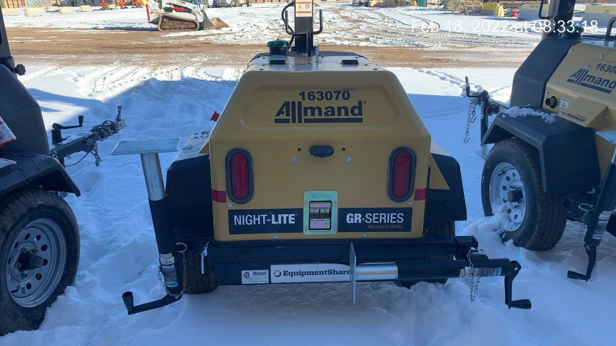 2021 Allmand NLV3GR (4) LED Light Fixture 350W, 23' Vertical Mast, 3kW Prime, Towable, Deep Sea L401, Leveling Jacks, Yanmar T4F 5.8hp