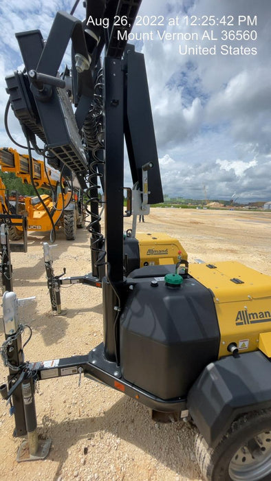 2022 Allmand NLV3GR (4) LED Light Fixture 350W, 23' Vertical Mast, 3kW Prime, Towable, Deep Sea L401, Leveling Jacks, Yanmar T4F 5.8hp