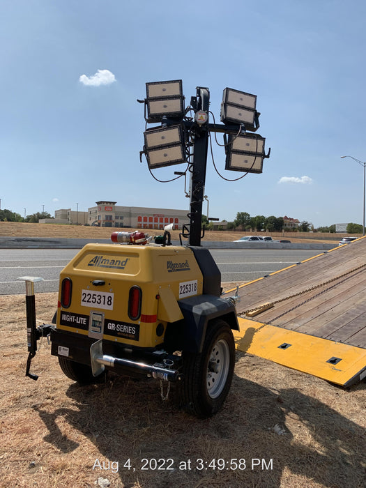 2022 Allmand NLV3GR (4) LED Light Fixture 350W, 23' Vertical Mast, 3kW Prime, Towable, Deep Sea L401, Leveling Jacks, Yanmar T4F 5.8hp