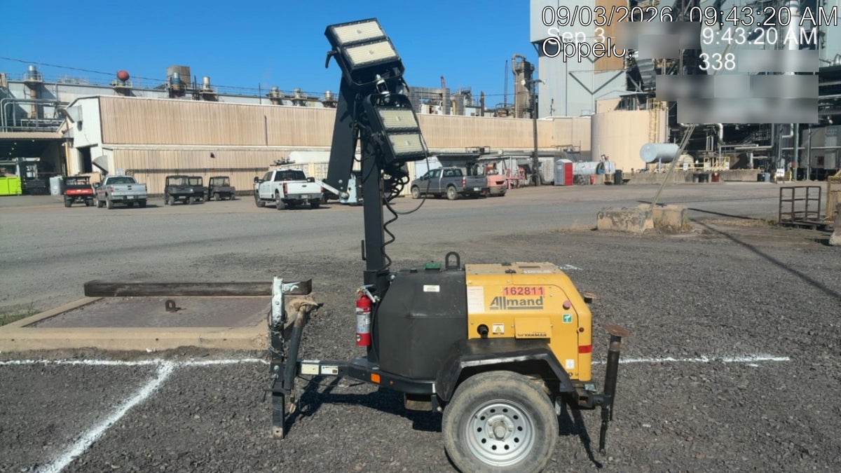 2021 Allmand NLV3GR (4) LED Light Fixture 350W, 23' Vertical Mast, 3kW Prime, Towable, Deep Sea L401, Leveling Jacks, Yanmar T4F 5.8hp
