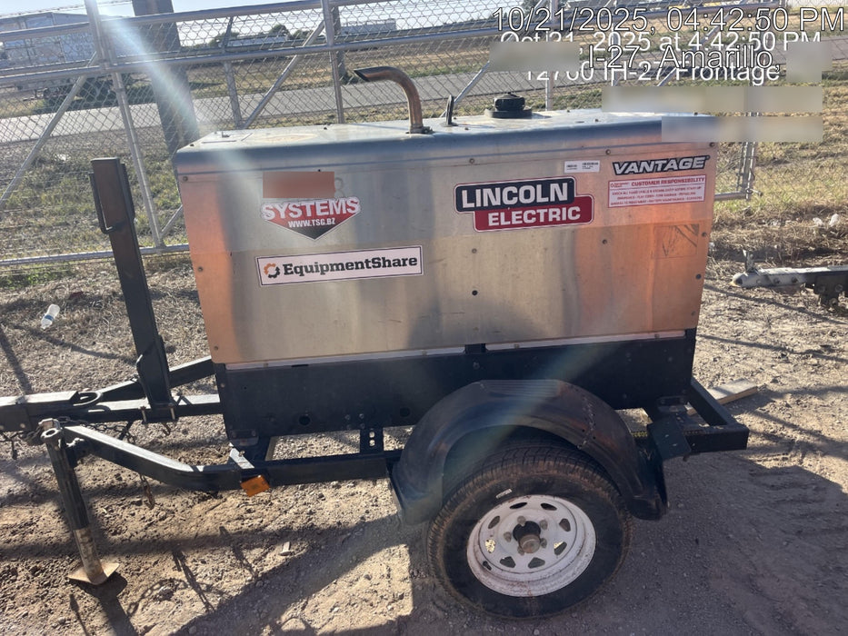 2019 Lincoln Electric Vantage 322 Welder Ready-Pak 3, Two wheel trailer, Fender and Light kit, Cable Rack
