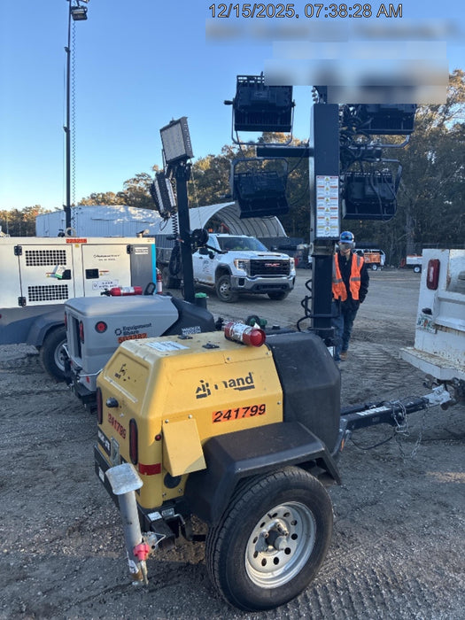 2022 Allmand NLV3GR (4) LED Light Fixture 350W, 23' Vertical Mast, 3kW Prime, Towable, Deep Sea L401, Leveling Jacks, Yanmar T4F 5.8hp