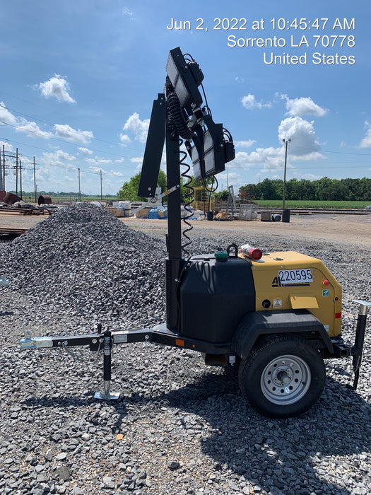 2022 Allmand NLV3GR (4) LED Light Fixture 350W, 23' Vertical Mast, 3kW Prime, Towable, Deep Sea L401, Leveling Jacks, Yanmar T4F 5.8hp