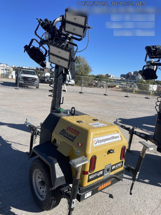 2022 Allmand NLV3GR (4) LED Light Fixture 350W, 23' Vertical Mast, 3kW Prime, Towable, Deep Sea L401, Leveling Jacks, Yanmar T4F 5.8hp