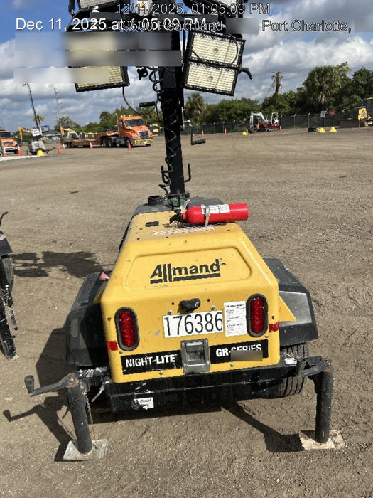 Allmand NLV3GR (4) LED Light Fixture 350W, 23' Vertical Mast, 3kW Prime, Towable, Deep Sea L401, Leveling Jacks, Yanmar T4F 5.8hp