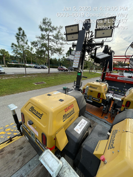 2022 Allmand NLV3GR (4) LED Light Fixture 350W, 23' Vertical Mast, 3kW Prime, Towable, ES Decals, T3