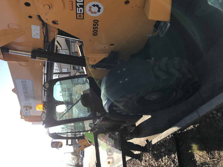 2020 JCB 510-56 Cab/Heat/Air, 74 HP, Solid Tires, STD Worklight, Beacon, Aux Hydraulics, Lifting Eye, Back up Alarm w/66" Carriage/60" Forks