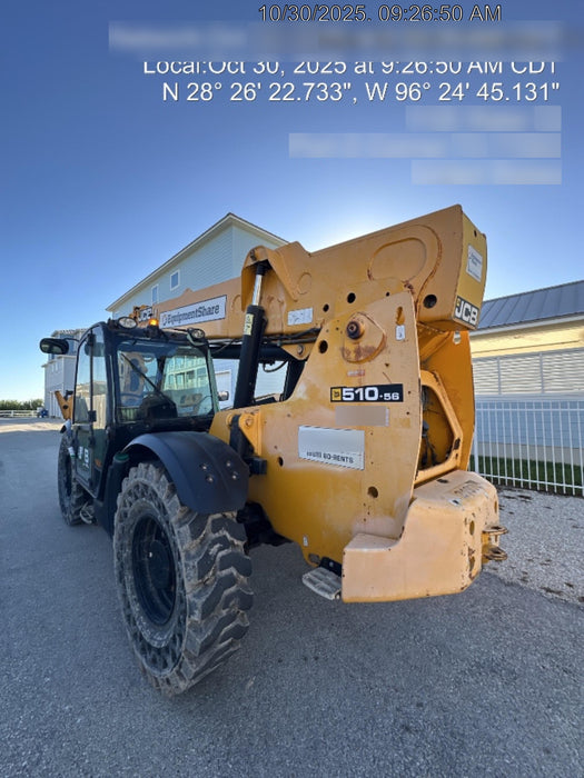 2018 JCB 510-56 JCB 510-56 Telehandler 74 HP w/CAB/HVAC, Beacon, Worklights, Aux Hydraulics, Solid Tires, 60" Carriage/Forks