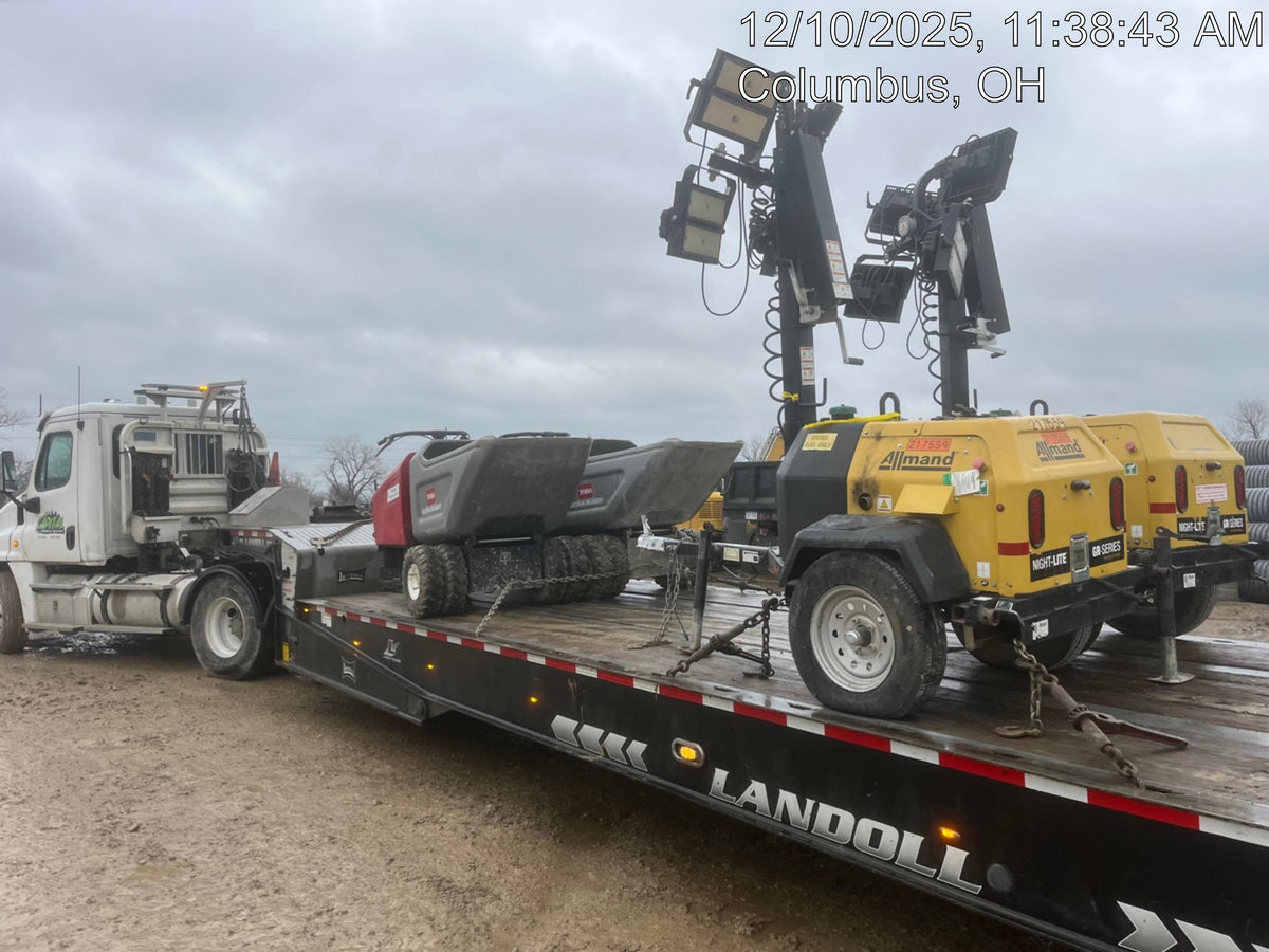 2022 Allmand NLV3GR (4) LED Light Fixture 350W, 23' Vertical Mast, 3kW Prime, Towable, Deep Sea L401, Leveling Jacks, Yanmar T4F 5.8hp