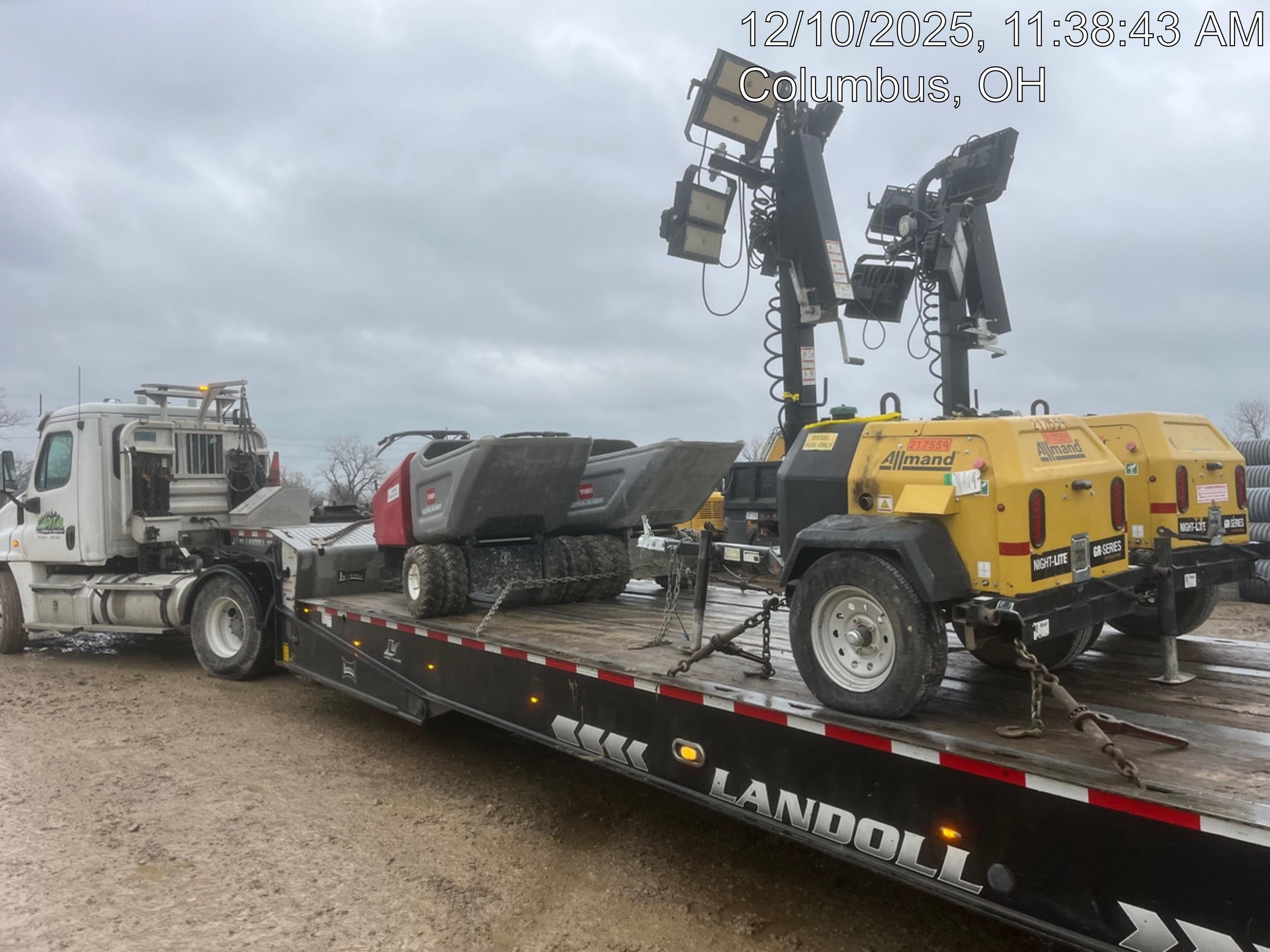 2022 Allmand NLV3GR (4) LED Light Fixture 350W, 23' Vertical Mast, 3kW Prime, Towable, Deep Sea L401, Leveling Jacks, Yanmar T4F 5.8hp