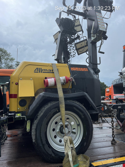 2022 Allmand NLV3GR (4) LED Light Fixture 350W, 23' Vertical Mast, 3kW Prime, Towable, ES Decals, T3