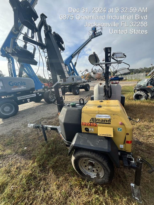 2021 Allmand NLV3GR (4) LED Light Fixture 350W, 23' Vertical Mast, 3kW Prime, Towable, Deep Sea L401, Leveling Jacks, Yanmar T4F 5.8hp