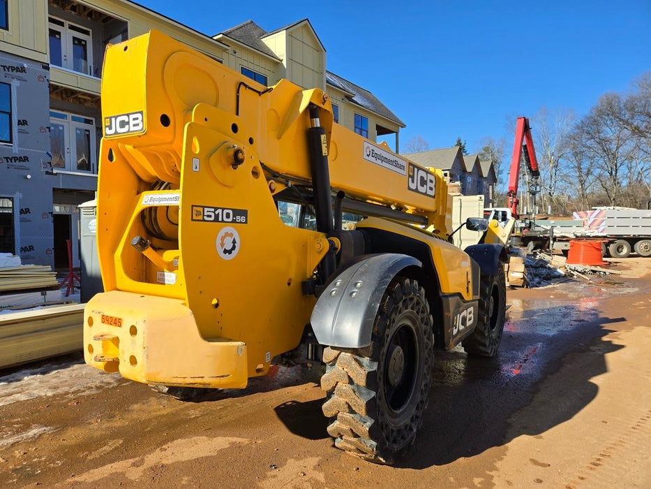 2020 JCB 510-56 Cab/Heat/Air, 74 HP, Solid Tires, STD Worklight, Beacon, Aux Hydraulics, Lifting Eye, Back up Alarm w/66" Carriage/60" Forks