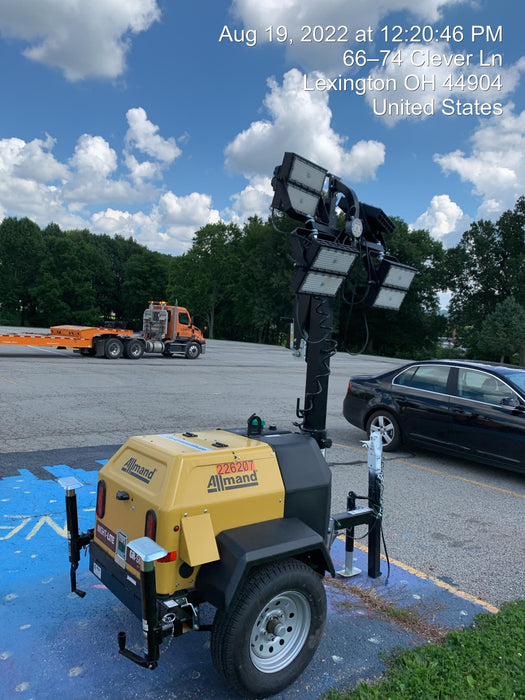 2022 Allmand NLV3GR (4) LED Light Fixture 350W, 23' Vertical Mast, 3kW Prime, Towable, Deep Sea L401, Leveling Jacks, Yanmar T4F 5.8hp