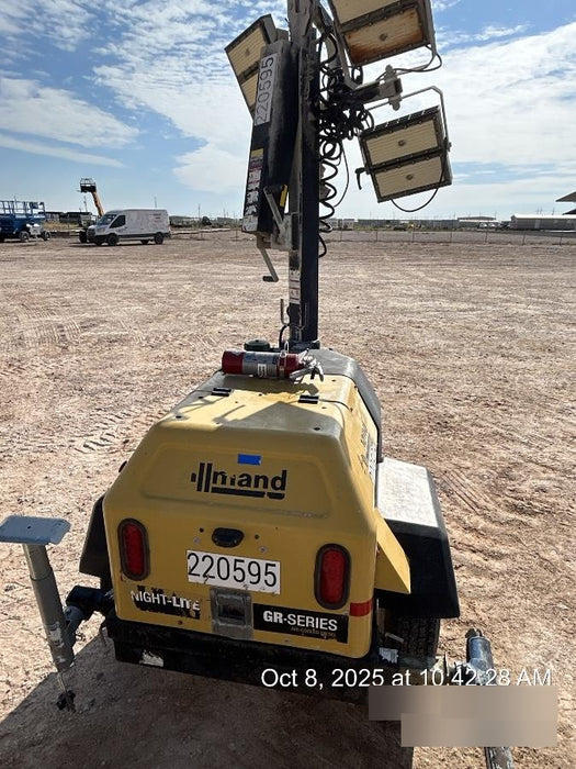 2022 Allmand NLV3GR (4) LED Light Fixture 350W, 23' Vertical Mast, 3kW Prime, Towable, Deep Sea L401, Leveling Jacks, Yanmar T4F 5.8hp