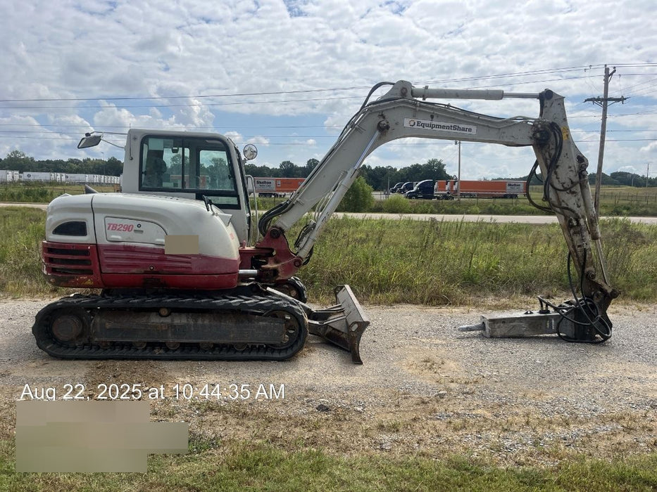 2019 Takeuchi TB290 Cab/Heat/AC Rubber tracks, Dozer blade, Travel alarm, Auxiliary hydraulics Manual QC, Hydraulic thumb, 18", 24", and 36" Buckets