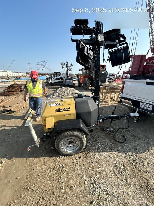 2022 Allmand NLV3GR (4) LED Light Fixture 350W, 23' Vertical Mast, 3kW Prime, Towable, Deep Sea L401, Leveling Jacks, Yanmar T4F 5.8hp