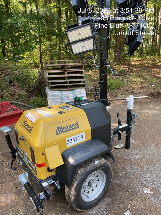 2022 Allmand NLV3GR (4) LED Light Fixture 350W, 23' Vertical Mast, 3kW Prime, Towable, Deep Sea L401, Leveling Jacks, Yanmar T4F 5.8hp