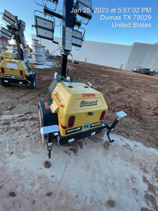 2022 Allmand NLV3GR (4) LED Light Fixture 350W, 23' Vertical Mast, 3kW Prime, Towable, ES Decals, T3