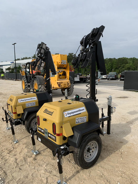 2022 Allmand NLV3GR (4) LED Light Fixture 350W, 23' Vertical Mast, 3kW Prime, Towable, Deep Sea L401, Leveling Jacks, Yanmar T4F 5.8hp