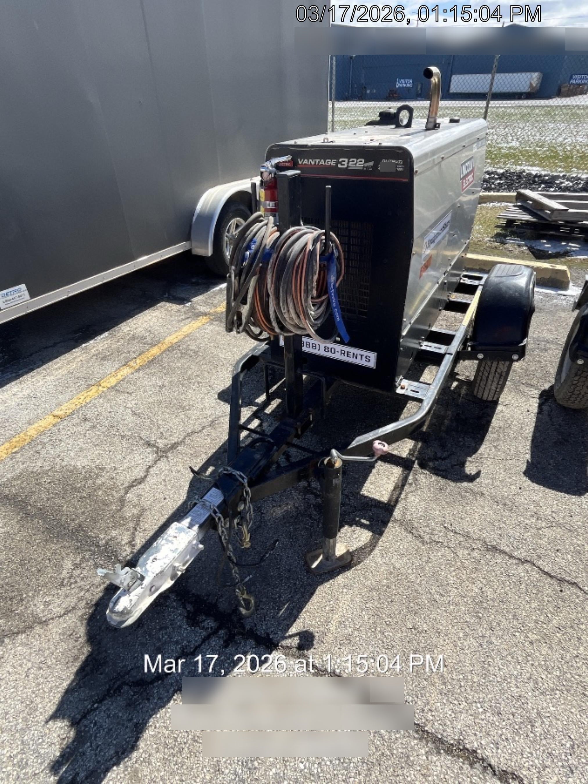 2019 Lincoln Electric Vantage 322 Welder Ready-Pak 3, Two wheel trailer, Fender and Light kit, Cable Rack