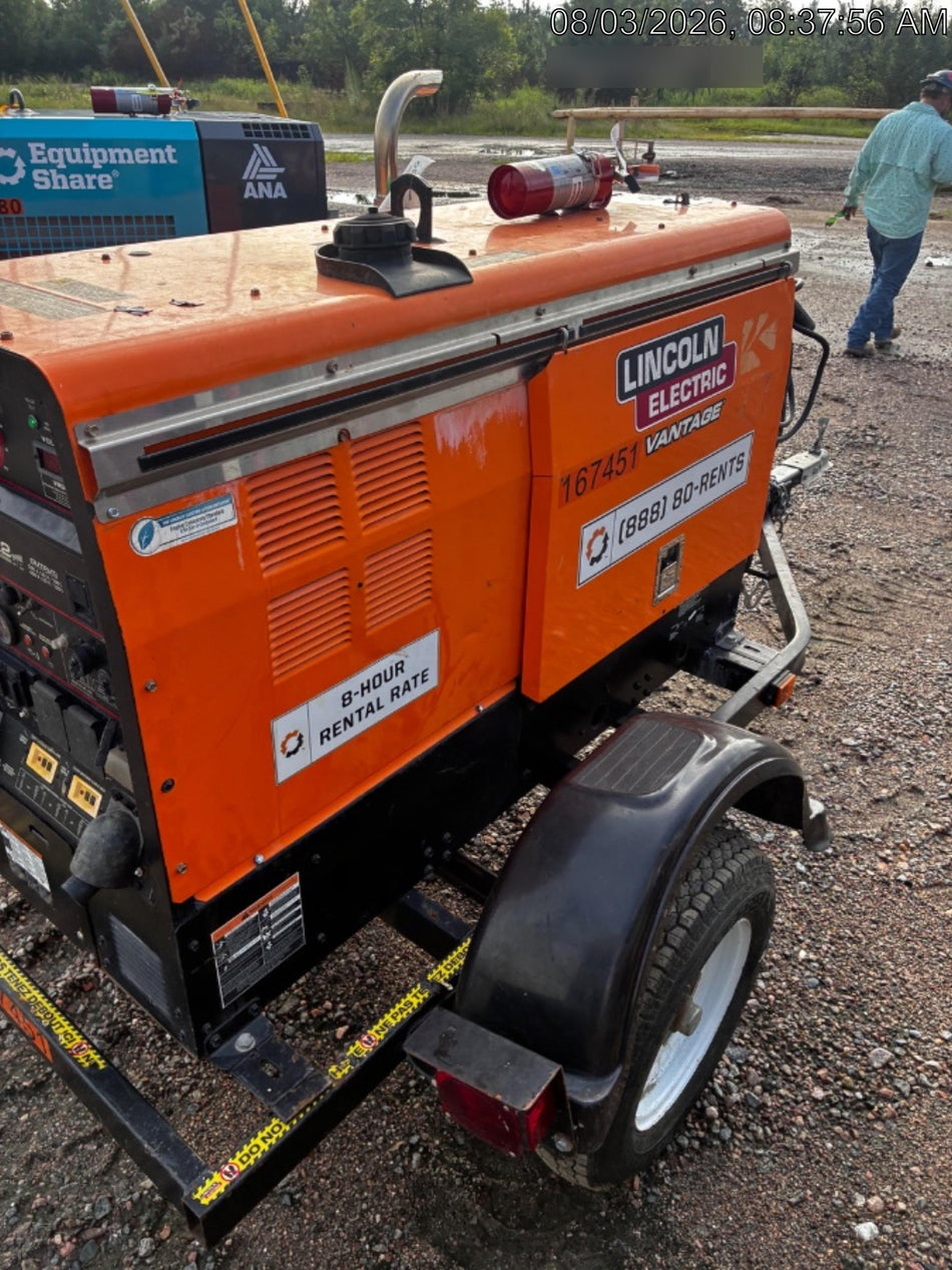 2021 Lincoln Electric Vantage 322 Vantage 322 Ready Pak 3 w/ Decals, ORANGE (includes trailer, cable rack, fender light kit) NO Telematics
