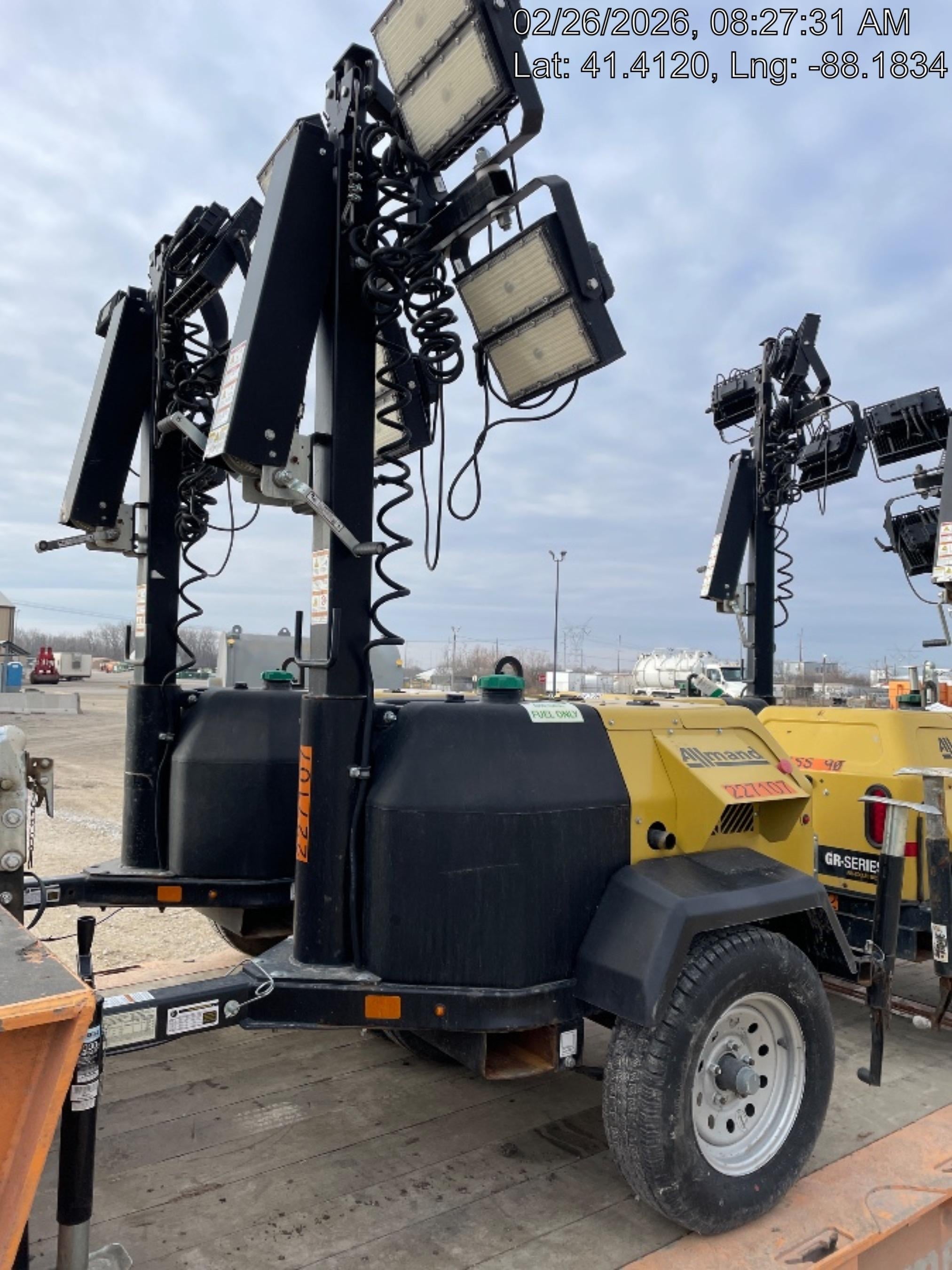 2022 Allmand NLV3GR (4) LED Light Fixture 350W, 23' Vertical Mast, 3kW Prime, Towable, Deep Sea L401, Leveling Jacks, Yanmar T4F 5.8hp