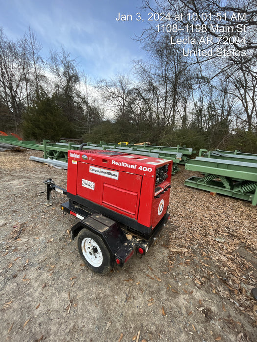 2023 Shindaiwa DGW400MDL Kubota D902 Engine, 23 HP, Dual Op Welder, Wire, Arc, Droop Stick, Tig, and CC Stick Functionality, Simulphase, 3 Phase and 1 Phase Gen Output, Single Axle NB Trlr, Slr Trckl Chrg 12V 12W, Fire Ext