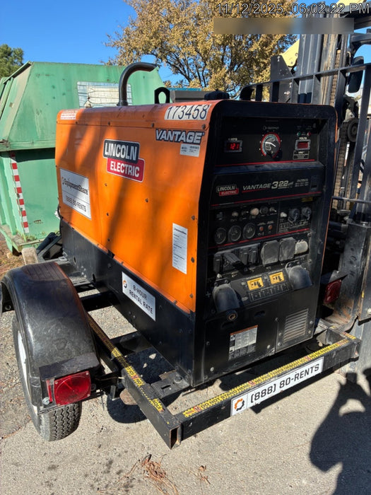 2021 Lincoln Electric Vantage 322 Vantage 322 Ready Pak 3 w/ Decals, ORANGE (includes trailer, cable rack, fender light kit) NO Telematics