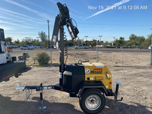 Allmand NLV3GR (4) LED Light Fixture 350W, 23' Vertical Mast, 3kW Prime, Towable, Deep Sea L401, Leveling Jacks, Yanmar T4F 5.8hp