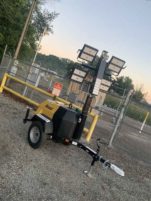 2022 Allmand NLV3GR (4) LED Light Fixture 350W, 23' Vertical Mast, 3kW Prime, Towable, Deep Sea L401, Leveling Jacks, Yanmar T4F 5.8hp