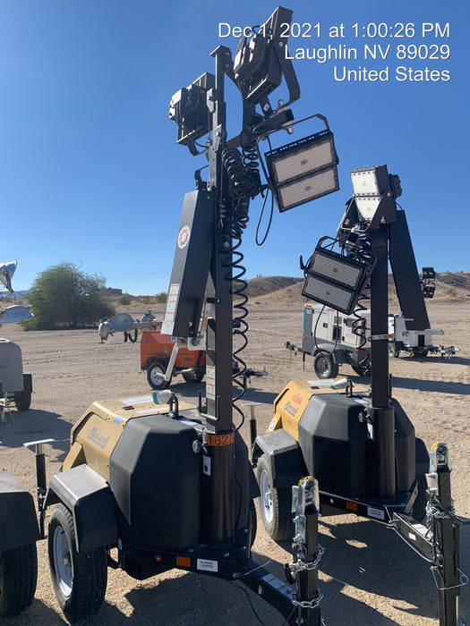 2021 Allmand NLV3GR (4) LED Light Fixture 350W, 23' Vertical Mast, 3kW Prime, Towable, Deep Sea L401, Leveling Jacks, Yanmar T4F 5.8hp