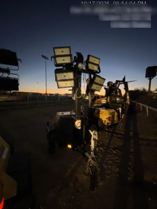 Allmand NLV3GR (4) LED Light Fixture 350W, 23' Vertical Mast, 3kW Prime, Towable, Deep Sea L401, Leveling Jacks, Yanmar T4F 5.8hp