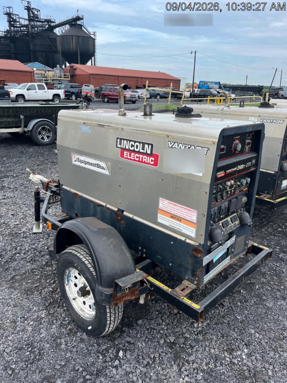 2019 Lincoln Electric Vantage 322 Welder Ready-Pak 3, Two wheel trailer, Fender and Light kit, Cable Rack