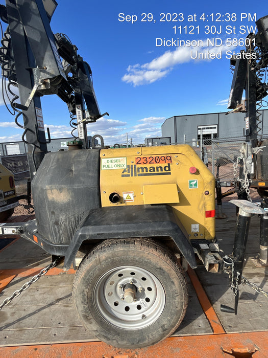 2022 Allmand NLV3GR (4) LED Light Fixture 350W, 23' Vertical Mast, 3kW Prime, Towable, Deep Sea L401, Leveling Jacks, Yanmar T4F 5.8hp