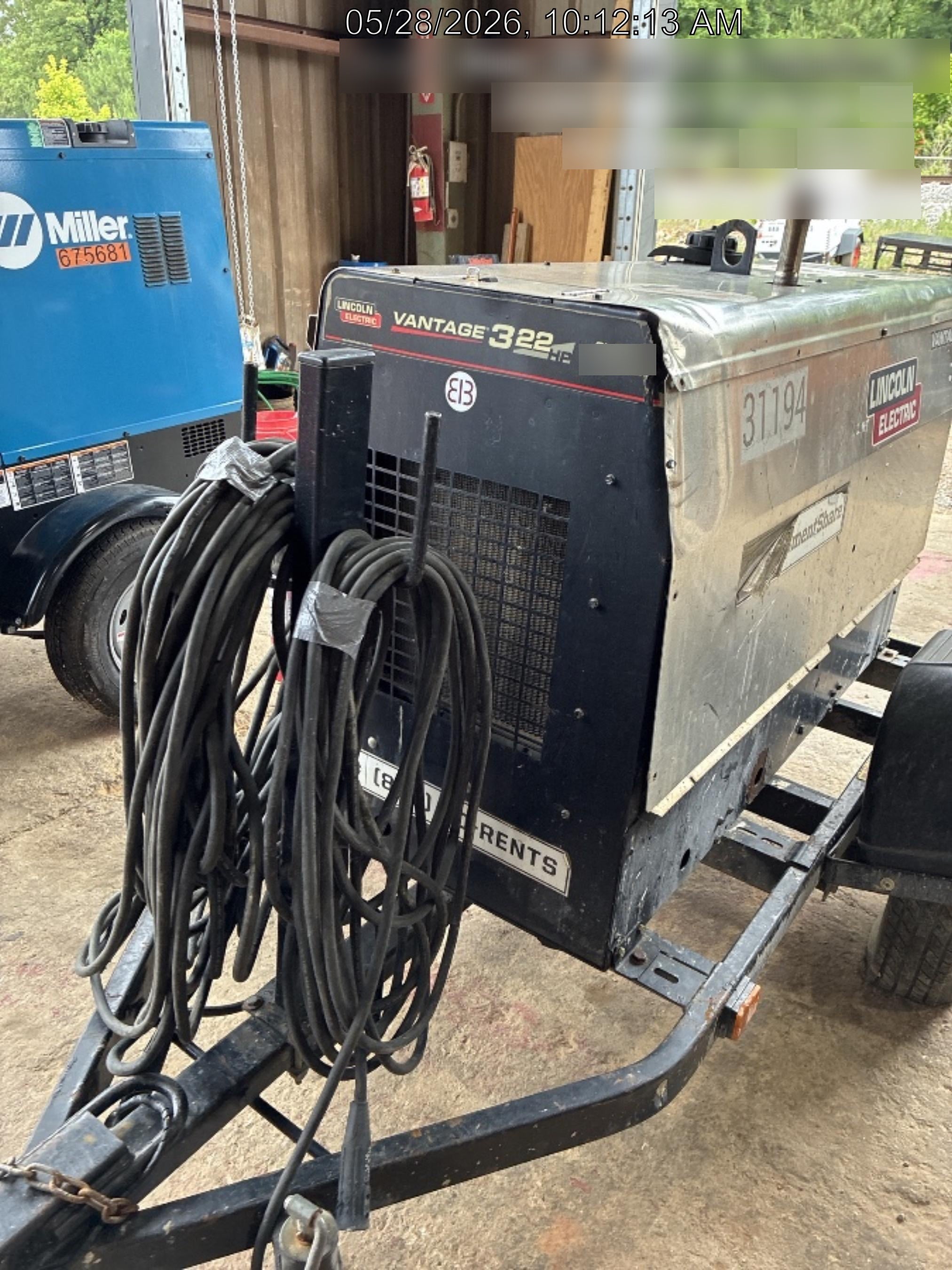 2019 Lincoln Electric Vantage 322 Welder Ready-Pak 3, Two wheel trailer, Fender and Light kit, Cable Rack