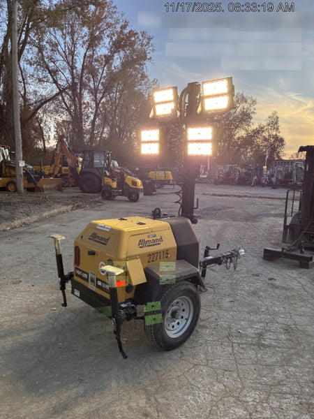 2022 Allmand NLV3GR (4) LED Light Fixture 350W, 23' Vertical Mast, 3kW Prime, Towable, Deep Sea L401, Leveling Jacks, Yanmar T4F 5.8hp