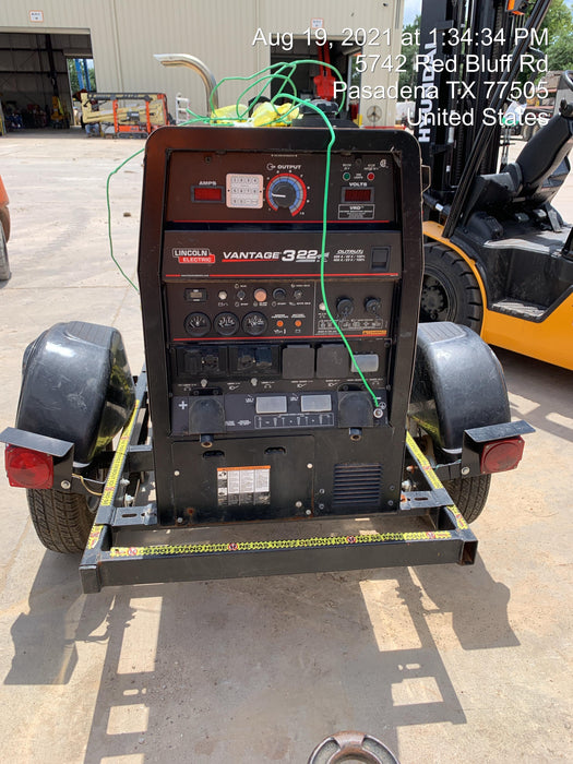 2019 Lincoln Electric Vantage 322 Ready-Pak 3, Two Wheel Trailer, Fender and Light Kit, Cable Rack