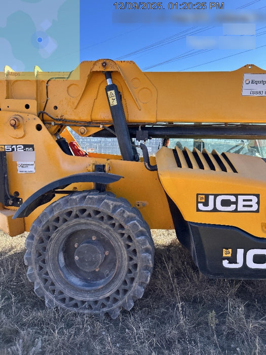 2019 JCB 512-56 Enclosed Cab, 74 HP, Solid Tires, Worklights, Beacon, Aux Hydraulics, Lifting Eye 60" Carriage/60" Forks