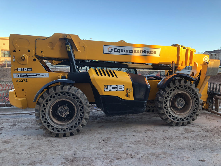2018 JCB 510-56 JCB 510-56 Telehandler 74 HP w/CAB/HVAC, Beacon, Worklights, Aux Hydraulics, Solid Tires, 60" Carriage/Forks