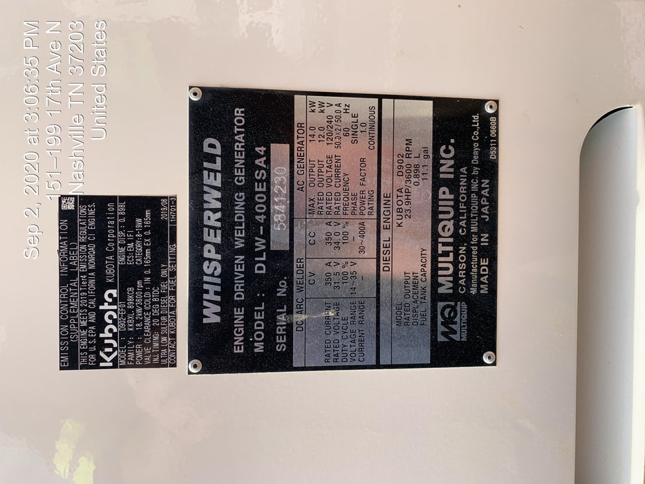 2019 Multiquip DLW400ESA4 Dual Pack, Trailer Mounted