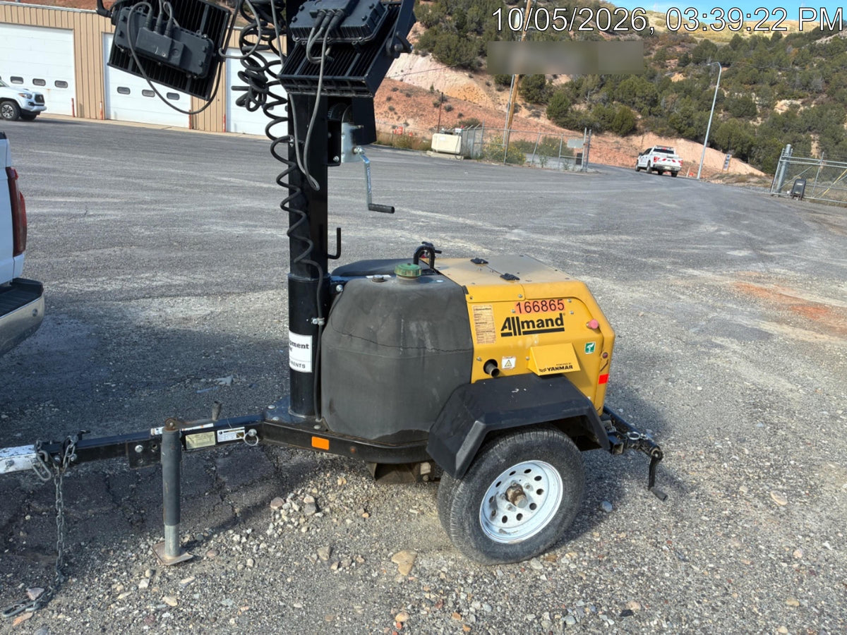 2021 Allmand NLV3GR (4) LED Light Fixture 350W, 23' Vertical Mast, 3kW Prime, Towable, Deep Sea L401, Leveling Jacks, Yanmar T4F 5.8hp