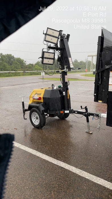 2022 Allmand NLV3GR (4) LED Light Fixture 350W, 23' Vertical Mast, 3kW Prime, Towable, Deep Sea L401, Leveling Jacks, Yanmar T4F 5.8hp