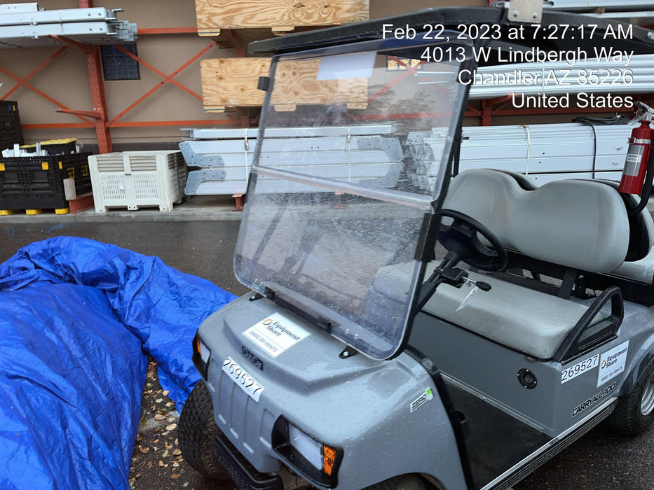 2022 Club Car CA100E Canopy, Fold down Windshield, Beacon, Back up Alarm, All-Trail Trials, HD 8 V Batteries, Trailer Hitch and Ball
