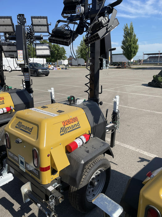 2022 Allmand NLV3GR (4) LED Light Fixture 350W, 23' Vertical Mast, 3kW Prime, Towable, Deep Sea L401, Leveling Jacks, Yanmar T4F 5.8hp