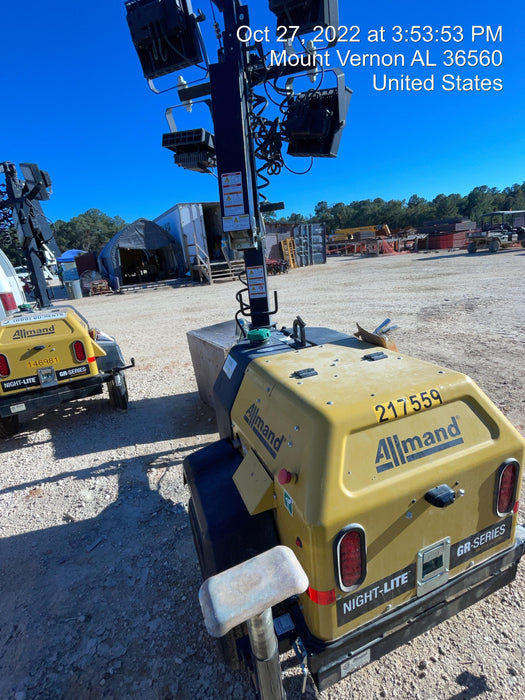 2022 Allmand NLV3GR (4) LED Light Fixture 350W, 23' Vertical Mast, 3kW Prime, Towable, Deep Sea L401, Leveling Jacks, Yanmar T4F 5.8hp