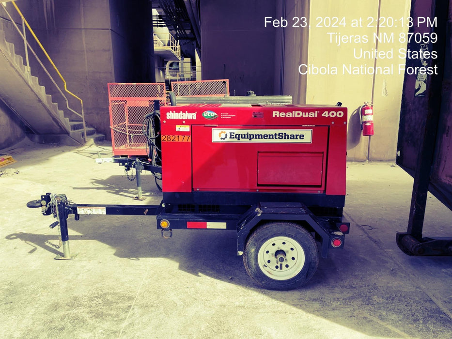 2022 Shindaiwa DGW400MDL Kubota D902 Engine, 23 HP, Dual Op Welder, Wire, Arc, Droop Stick, Tig, and CC Stick Functionality, Simulphase, 3 Phase and 1 Phase Gen Output, Single Axle NB Trlr, Slr Trckl Chrg 12V 12W, Fire Ext